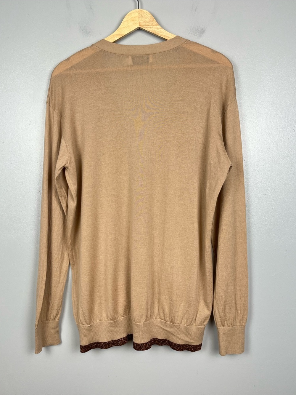 Coach 1941 women’s tan merino Rexy Patch Cardigan, medium. - Picture 3 of 7